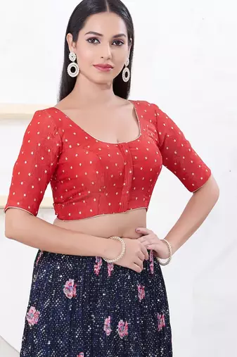 Women's tissue padded front open elbow sleeves saree blouse