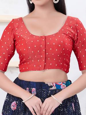 Women's tissue padded front open elbow sleeves saree blouse 4