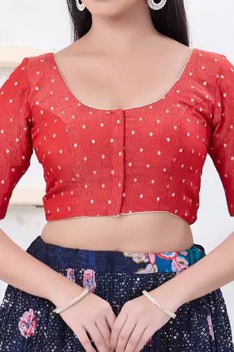 Women's tissue padded front open elbow sleeves saree blouse