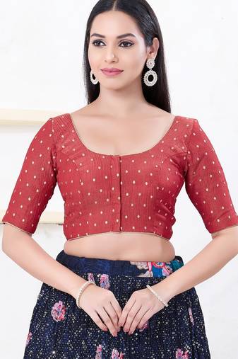 Women's tissue padded front open elbow sleeves saree blouse