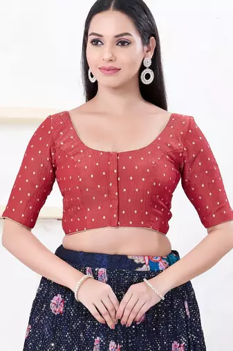 Women's tissue padded front open elbow sleeves saree blouse