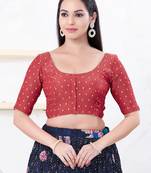 Women's tissue padded front open elbow sleeves saree blouse