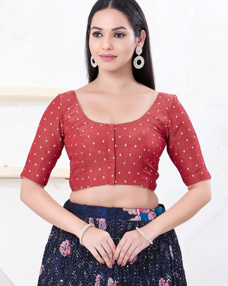 Women's tissue padded front open elbow sleeves saree blouse