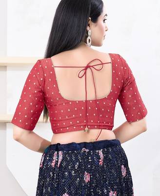 Women's tissue padded front open elbow sleeves saree blouse 2