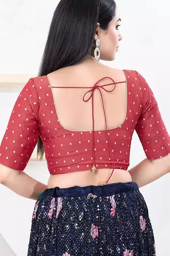 Women's tissue padded front open elbow sleeves saree blouse