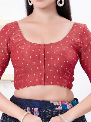 Women's tissue padded front open elbow sleeves saree blouse 4