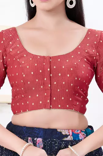 Women's tissue padded front open elbow sleeves saree blouse