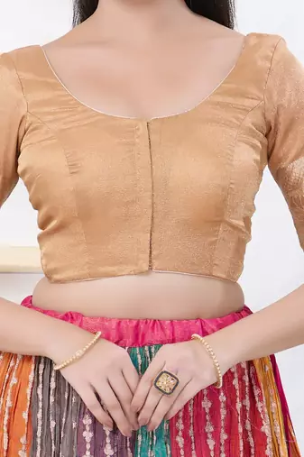 Women's brocade padded front open elbow sleeves saree blouse
