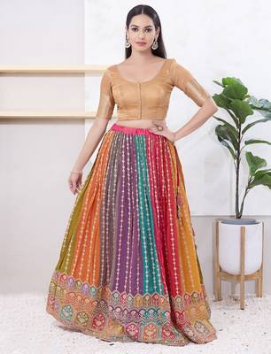 Women's brocade padded front open elbow sleeves saree blouse 5
