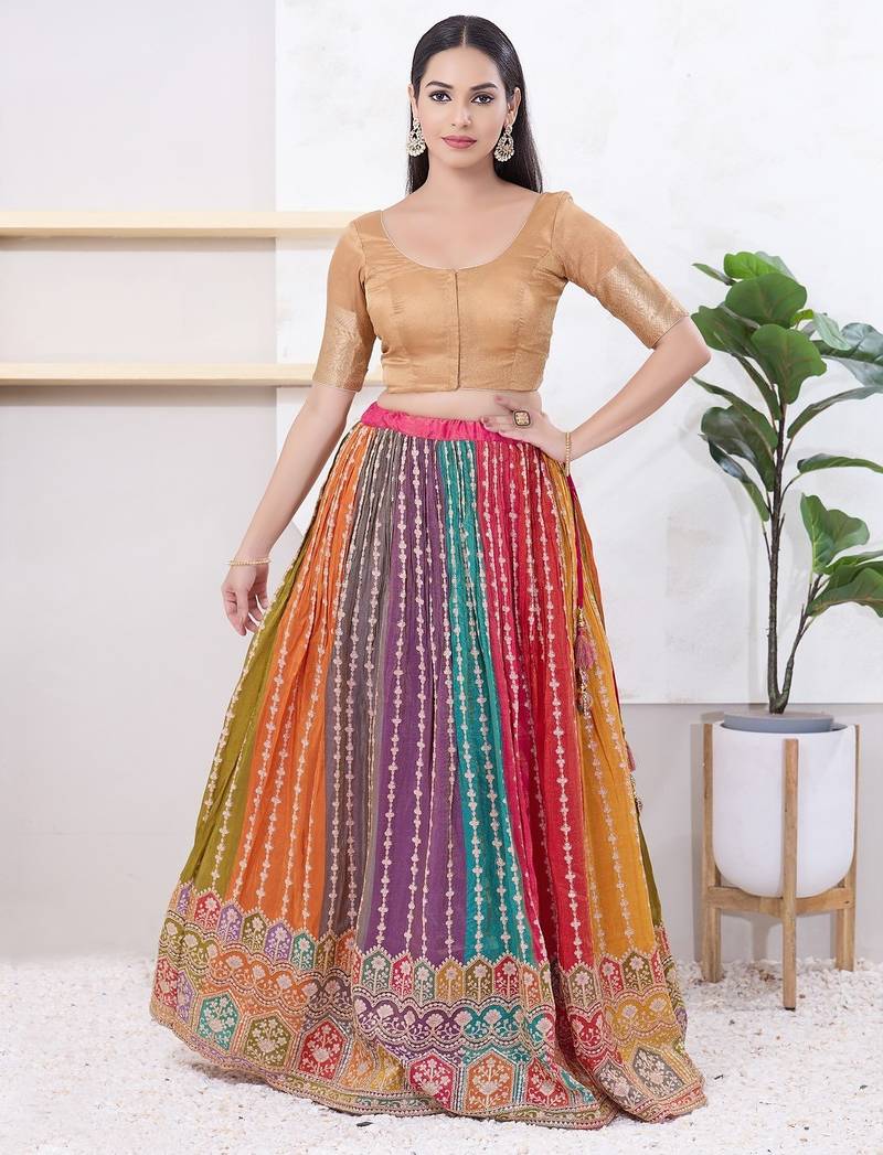 Women's brocade padded front open elbow sleeves saree blouse