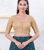 Women's brocade padded front open elbow sleeves saree blouse
