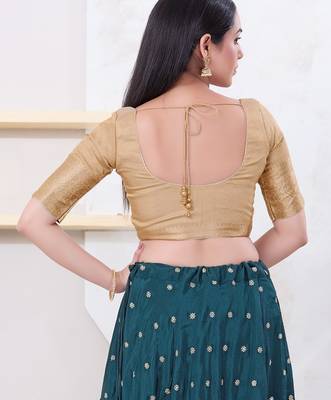 Women's brocade padded front open elbow sleeves saree blouse 2