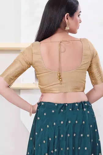 Women's brocade padded front open elbow sleeves saree blouse