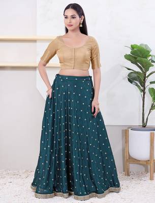Women's brocade padded front open elbow sleeves saree blouse 5