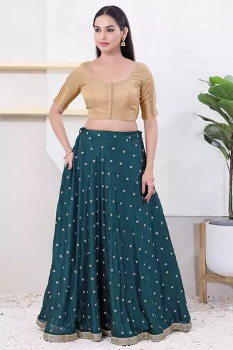 Women's brocade padded front open elbow sleeves saree blouse