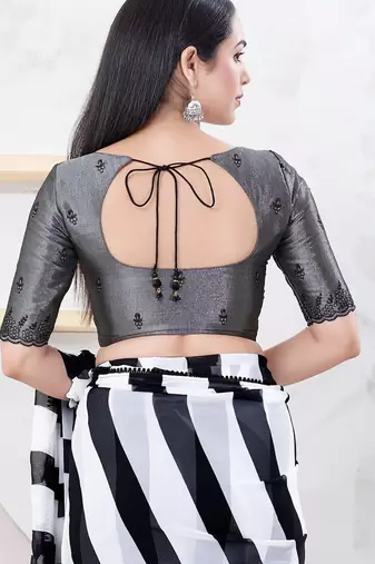 Women's shimmer padded front open elbow sleeves saree blouse