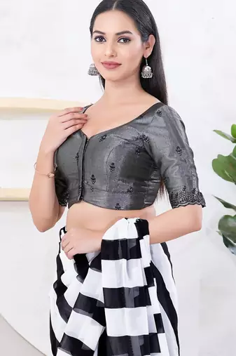Women's shimmer padded front open elbow sleeves saree blouse