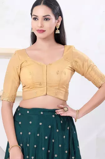 Women's shimmer padded front open elbow sleeves saree blouse
