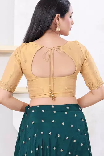 Women's shimmer padded front open elbow sleeves saree blouse