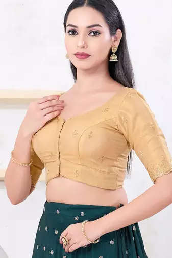 Women's shimmer padded front open elbow sleeves saree blouse