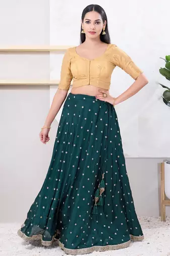 Women's shimmer padded front open elbow sleeves saree blouse