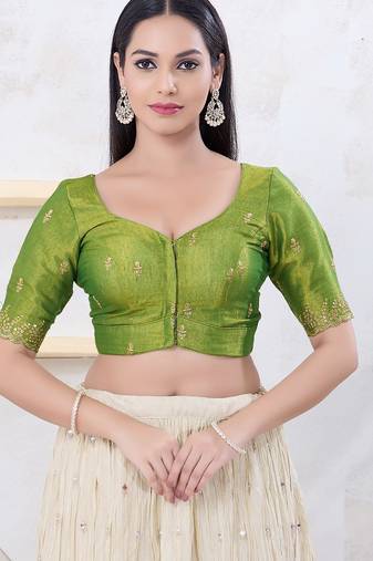 Women's shimmer padded front open elbow sleeves saree blouse