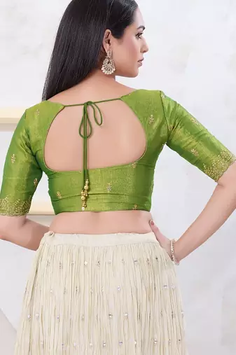 Women's shimmer padded front open elbow sleeves saree blouse