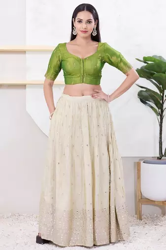 Women's shimmer padded front open elbow sleeves saree blouse