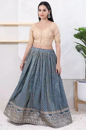 Women's shimmer padded front open elbow sleeves saree blouse