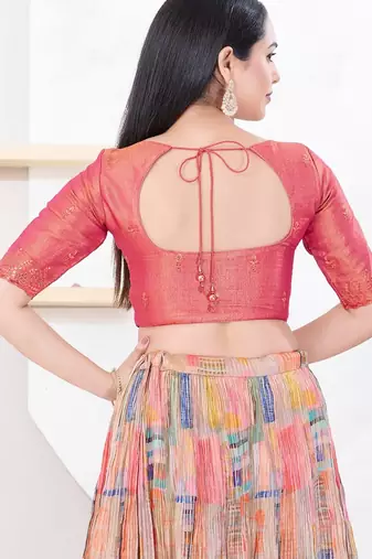 Women's shimmer padded front open elbow sleeves saree blouse