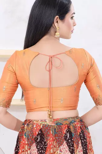 Women's shimmer padded front open elbow sleeves saree blouse