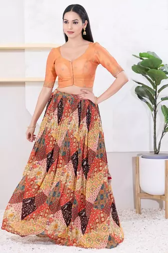 Women's shimmer padded front open elbow sleeves saree blouse