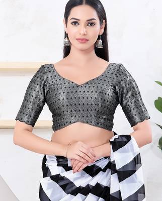 Women's tissue padded back open elbow sleeves saree blouse 1
