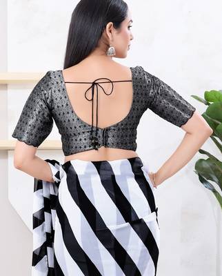 Women's tissue padded back open elbow sleeves saree blouse 2