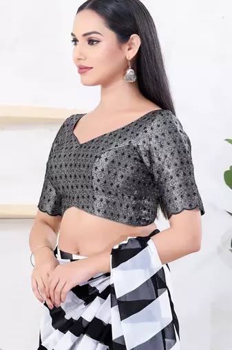 Women's tissue padded back open elbow sleeves saree blouse