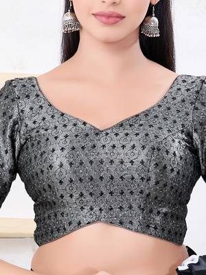 Women's tissue padded back open elbow sleeves saree blouse 4