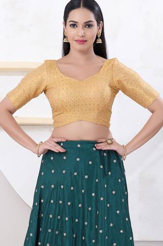 Women's tissue padded back open elbow sleeves saree blouse