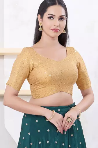 Women's tissue padded back open elbow sleeves saree blouse
