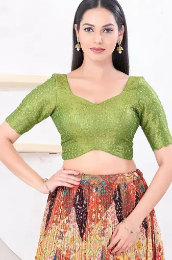 Women's tissue padded back open elbow sleeves saree blouse