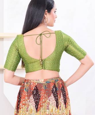 Women's tissue padded back open elbow sleeves saree blouse 2