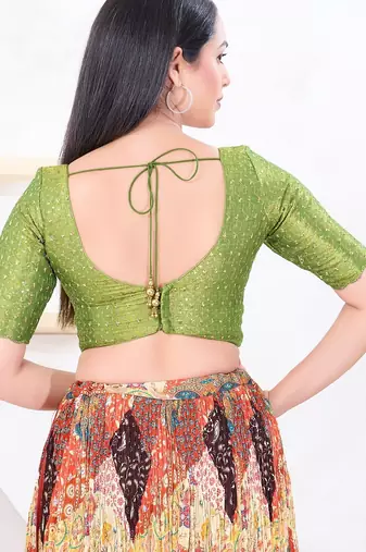 Women's tissue padded back open elbow sleeves saree blouse