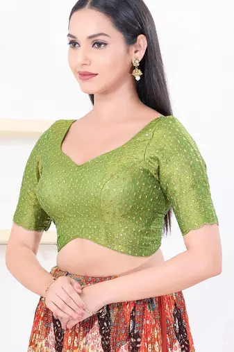 Women's tissue padded back open elbow sleeves saree blouse