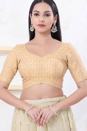 Women's tissue padded back open elbow sleeves saree blouse