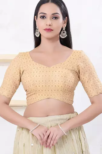 Women's tissue padded back open elbow sleeves saree blouse
