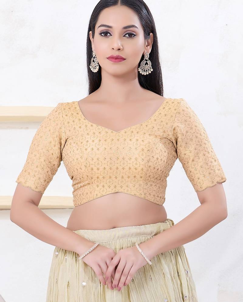 Women's tissue padded back open elbow sleeves saree blouse