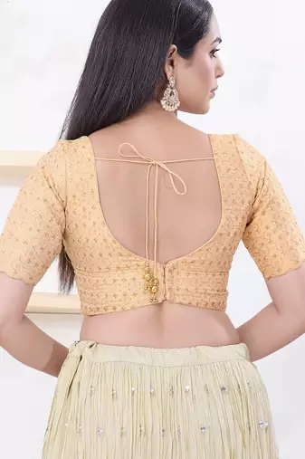 Women's tissue padded back open elbow sleeves saree blouse