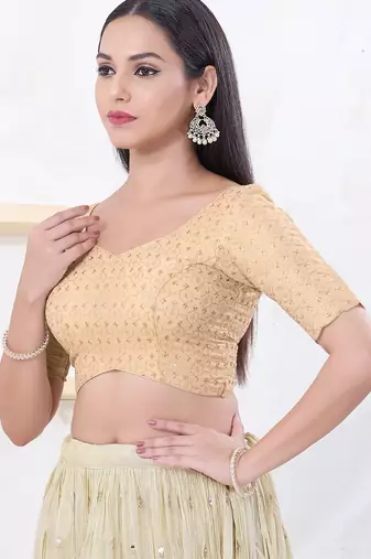 Women's tissue padded back open elbow sleeves saree blouse