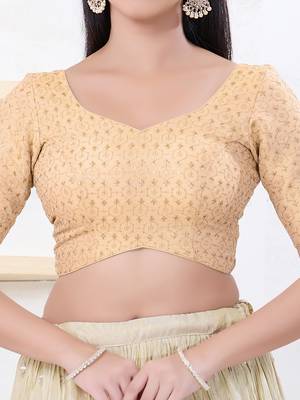 Women's tissue padded back open elbow sleeves saree blouse 4