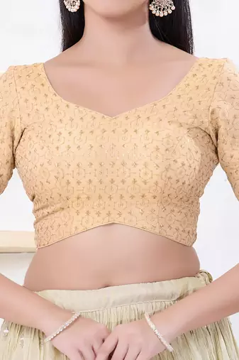 Women's tissue padded back open elbow sleeves saree blouse