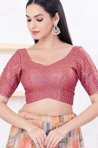 Women's tissue padded back open elbow sleeves saree blouse